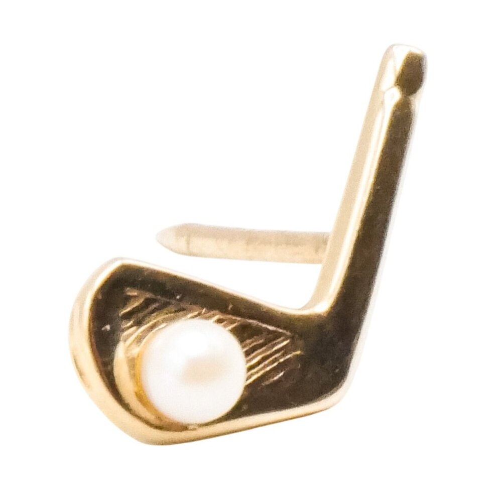 Vintage Mikimoto Akoya Pearl Golf Tie Pin 14K Gold Gentleman’s Jewelry